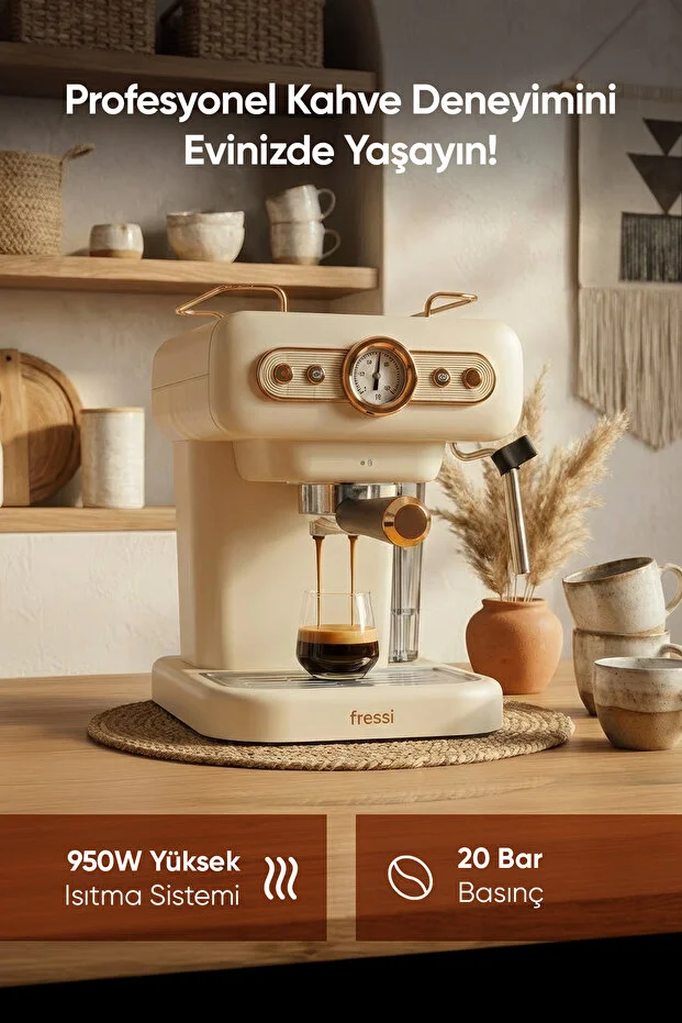 Espresso Latte Cappuccino Kahve Makinesi Süt Köpürtücülü 20bar Basınçlı